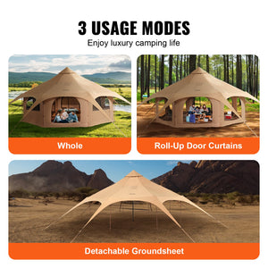 Bell Tent | 5m (16.4ft) Canvas 4-Season Camping Tent with Stove Jack
