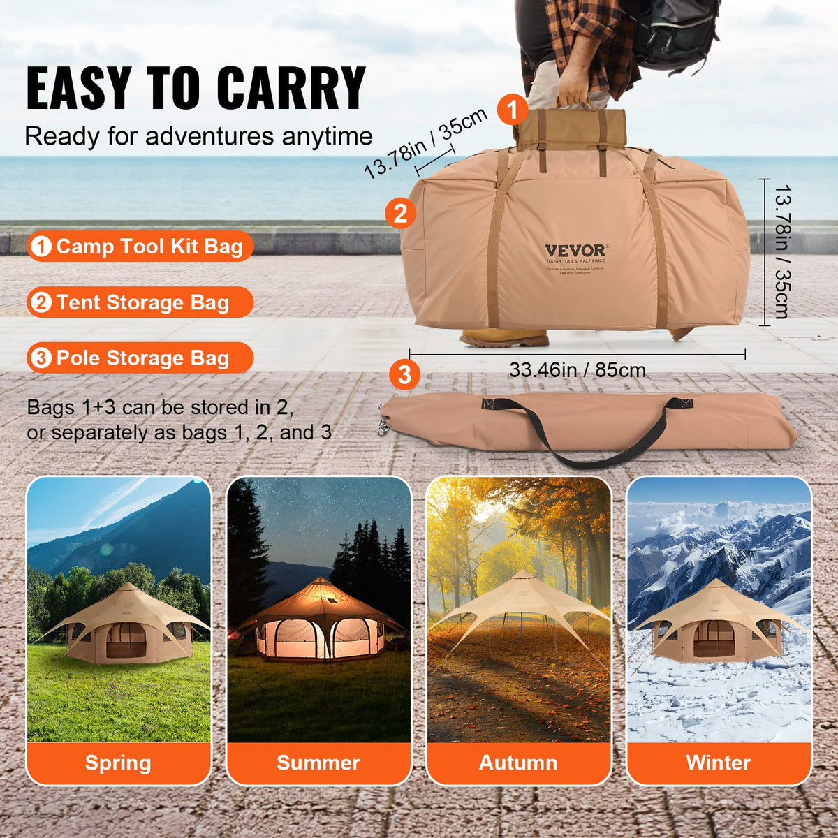 Bell Tent | 5m (16.4ft) Canvas 4-Season Camping Tent with Stove Jack
