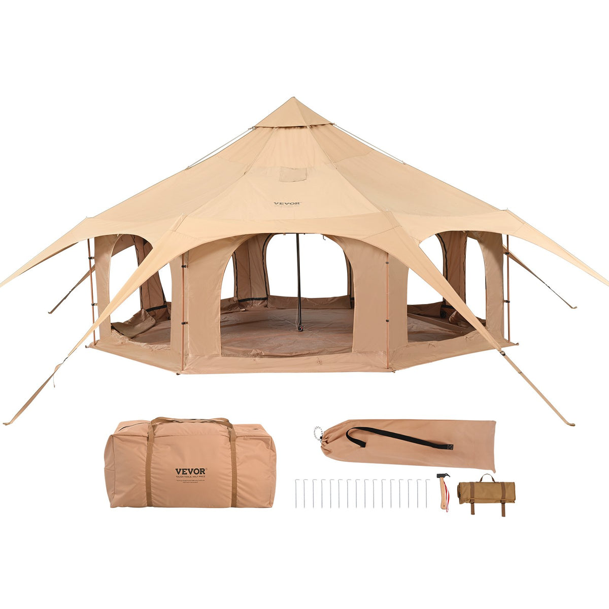 Bell Tent | 5m (16.4ft) Canvas 4-Season Camping Tent with Stove Jack