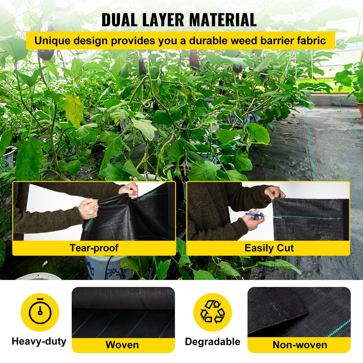 Weed Barrier Fabric | 5.8oz Heavy Duty Woven Ground Cover | 4ft x 300ft Landscape Geotextile for Weed Control