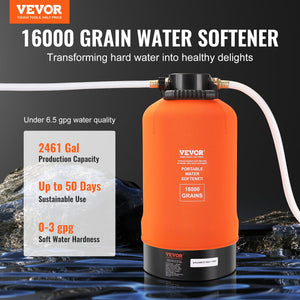 RV Water Softener 16,000 Grain | Portable Softener with Brass Fittings & Hose | For RVs, Boats & Car Washing