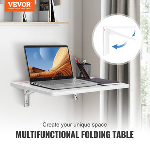 Wall Mounted Folding Table 23.6"x15.6" | Wooden Floating Drop Leaf Desk with Carbon Steel Bracket | Space-Saving Table for Dining, Laundry & Office