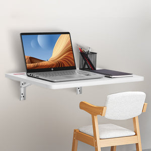Wall Mounted Folding Table 23.6"x15.6" | Wooden Floating Drop Leaf Desk with Carbon Steel Bracket | Space-Saving Table for Dining, Laundry & Office