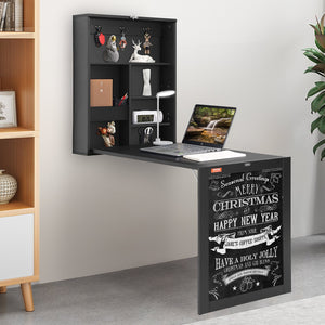 Wall-Mounted Desk | Fold-Out Convertible Table with Chalkboard & Storage Shelves