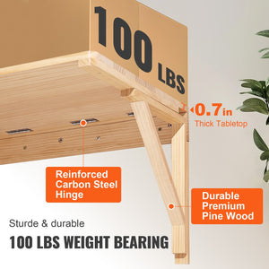 Wall Mounted Folding Table 31.5"x23.58"x17.24" | Solid Wood Floating Drop Leaf Desk | For Dining, Laundry & Office