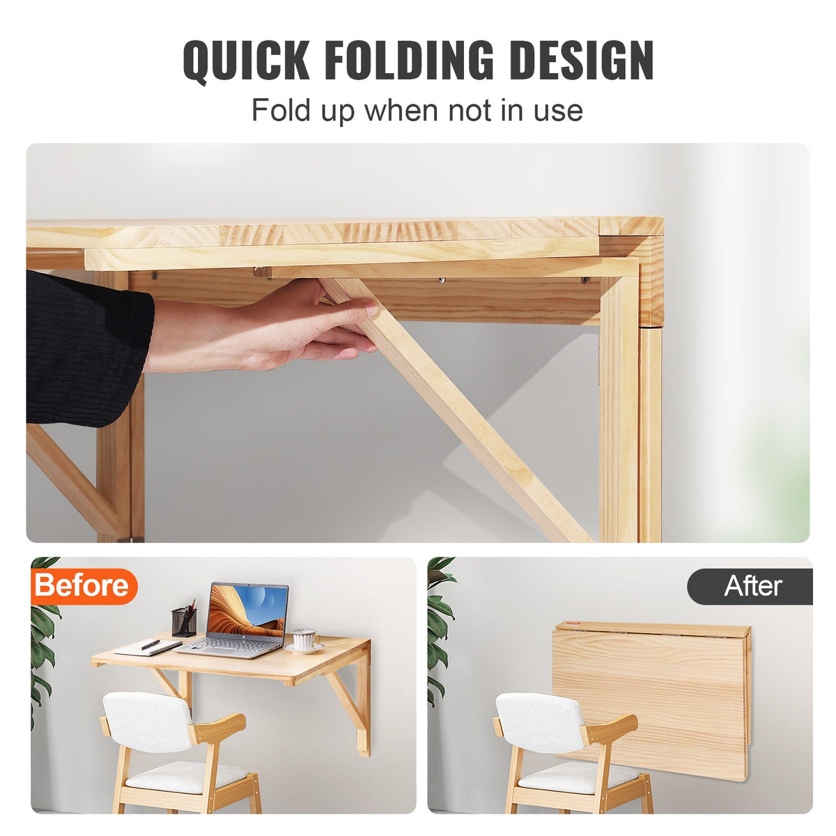 Wall Mounted Folding Table 31.5"x23.58"x17.24" | Solid Wood Floating Drop Leaf Desk | For Dining, Laundry & Office