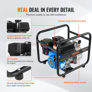 Gasoline Water Pump | 50mm 6.5HP 4-Stroke Engine Transfer Pump