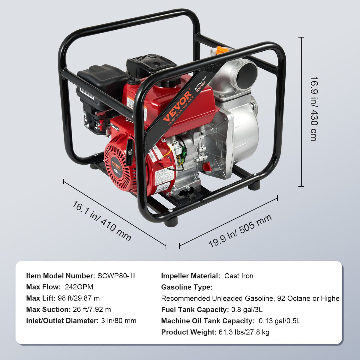 Gas Engine Water Pump | 80mm 7HP 4-Stroke Transfer Pump