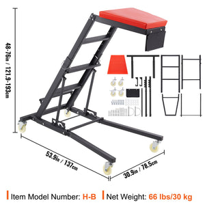 Automotive Topside Creeper | Adjustable 48"-76" Height | 181kg Capacity Heavy Duty Foldable Frame