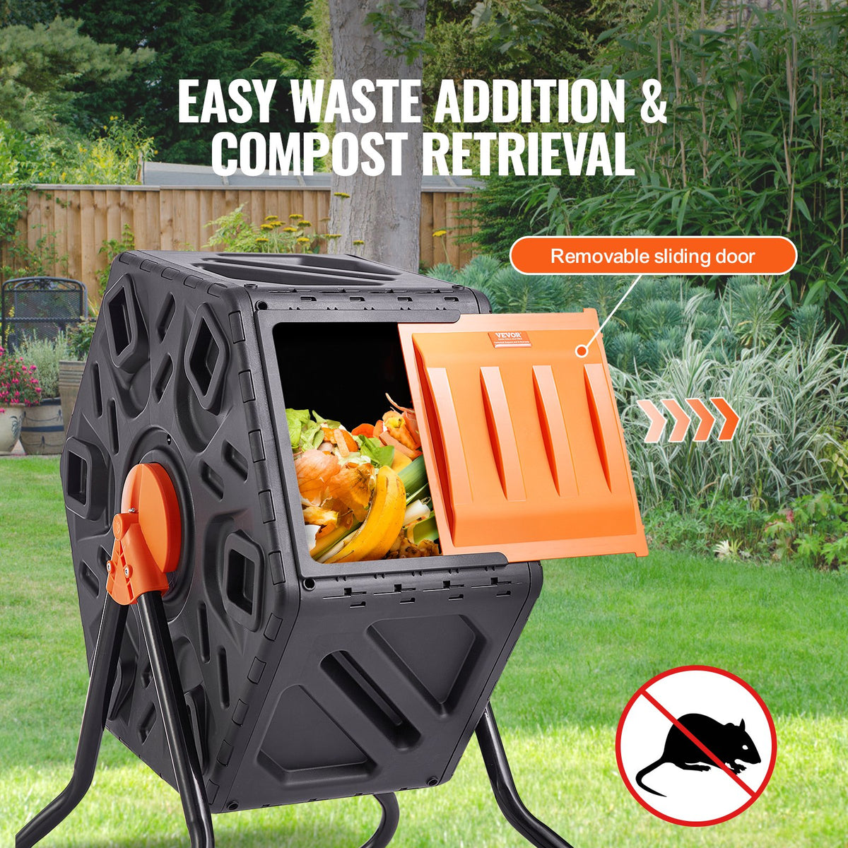 Compost Bin 18.5 Gal | Rotating Outdoor Tumbler with Sliding Door