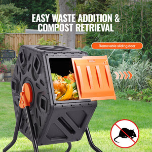 Compost Bin 18.5 Gal | Rotating Outdoor Tumbler with Sliding Door