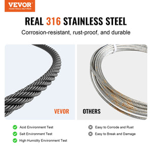 Stainless Steel Cable | T316 3.18mm 7x7 Wire Rope | 152.4m for Railing & Rigging