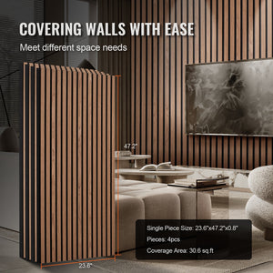Wood Slat Acoustic Panels | 23.6"x47.2" Modern Wall Panels | Walnut Finish
