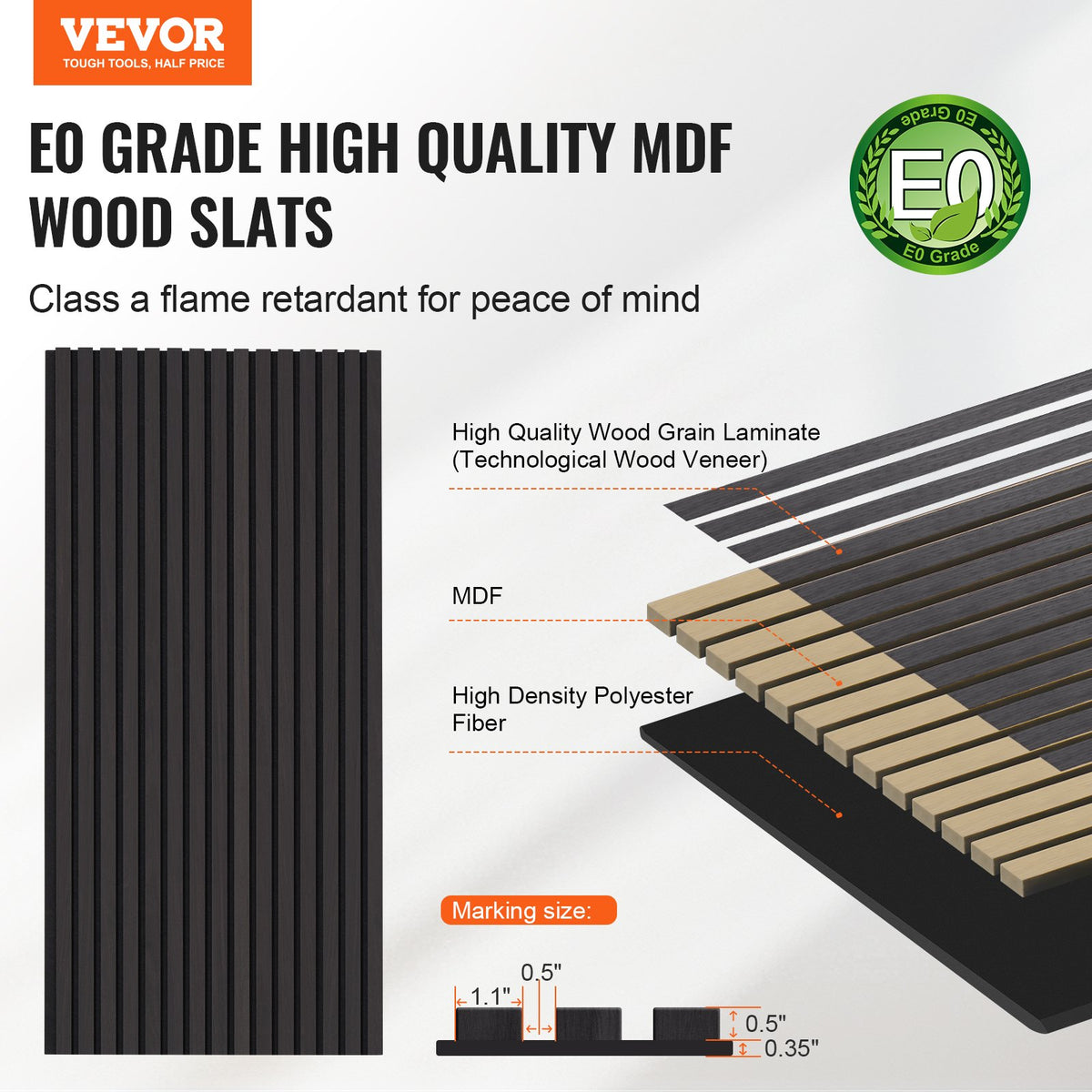 Wood Slat Acoustic Panels | 23.6"x47.2" Modern Wall Cladding | Black Oak Finish
