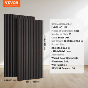 Wood Slat Acoustic Panels | 23.6"x47.2" Modern Wall Cladding | Black Oak Finish