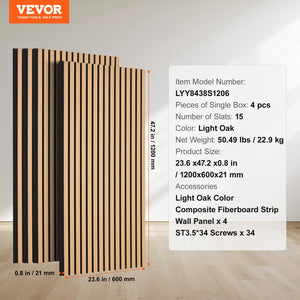 Wood Slat Acoustic Panels | 23.6"x47.2" Decorative Wall Panels | Light Oak Finish
