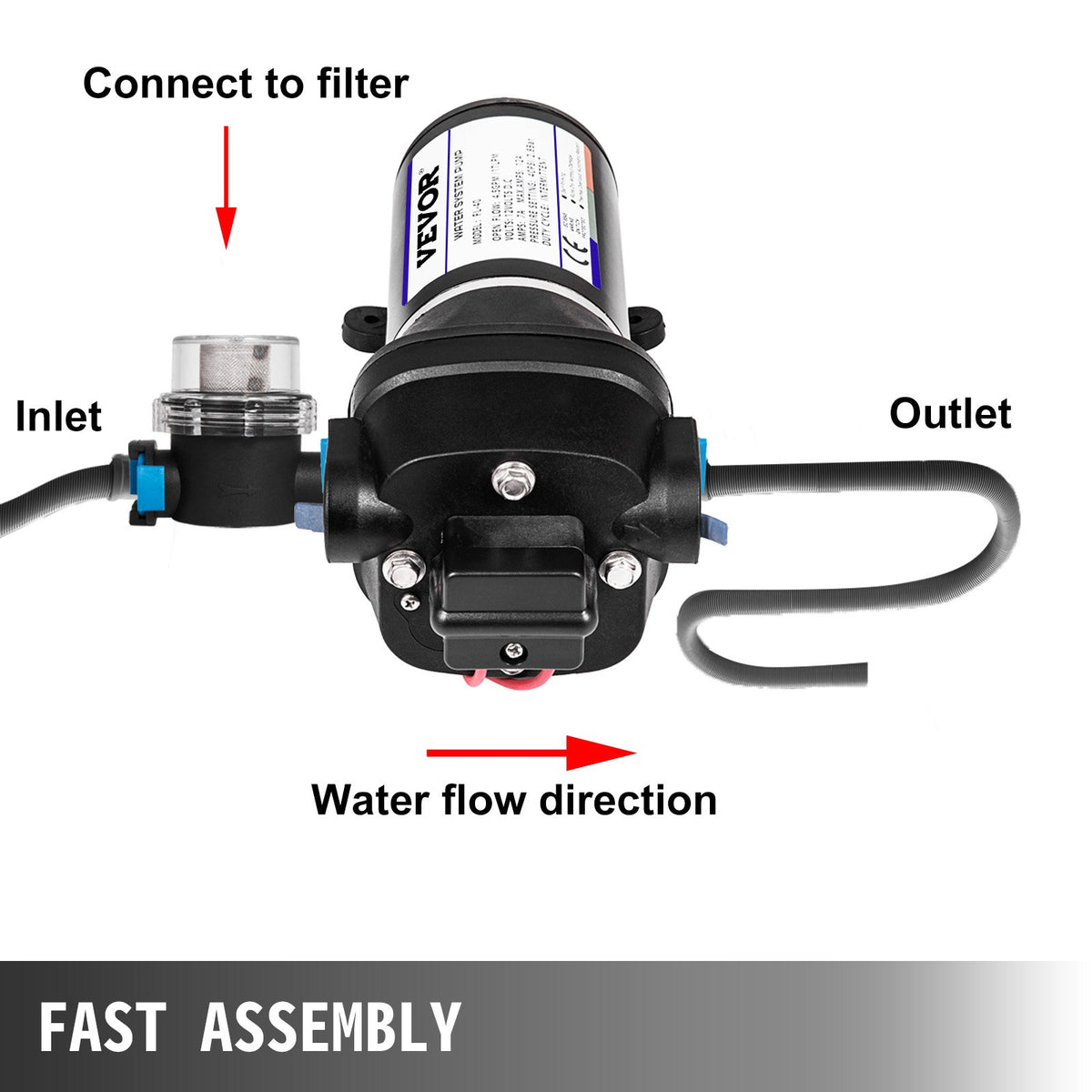 Water Pressure Pump | 12V 40PSI Self-Priming 17L/Min for RV/Marine