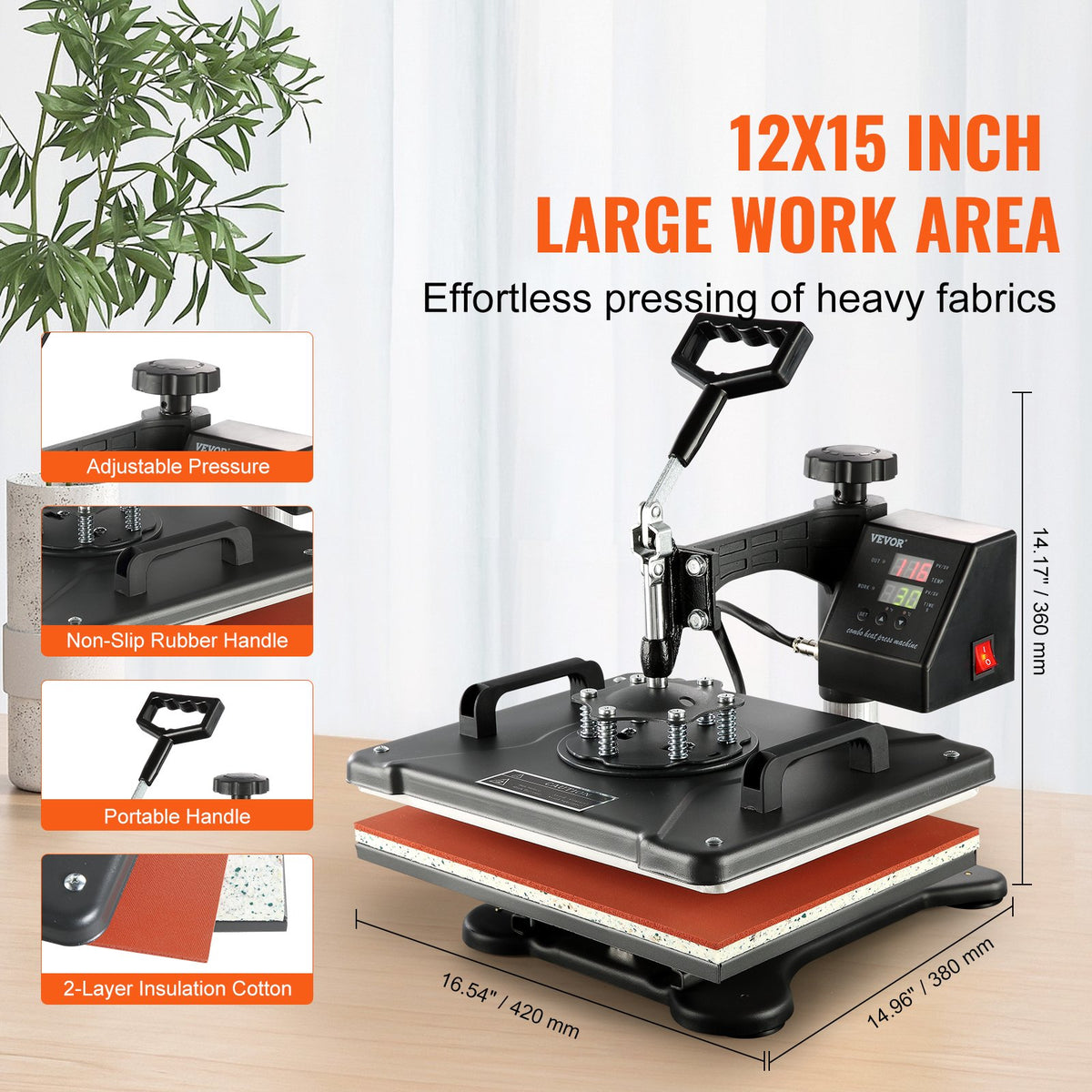 Heat Press Machine | 8-in-1 1400W Sublimation Press | 12"x15" Clamshell Design
