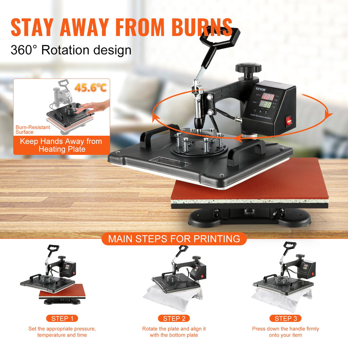 Heat Press Machine | 8-in-1 1400W Sublimation Press | 12"x15" Clamshell Design