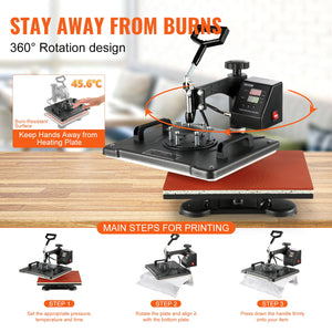 Heat Press Machine | 8-in-1 1400W Sublimation Press | 12"x15" Clamshell Design
