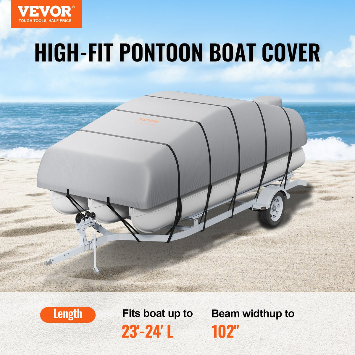 Pontoon Boat Cover | 800D Waterproof Trailerable | 23–24 ft