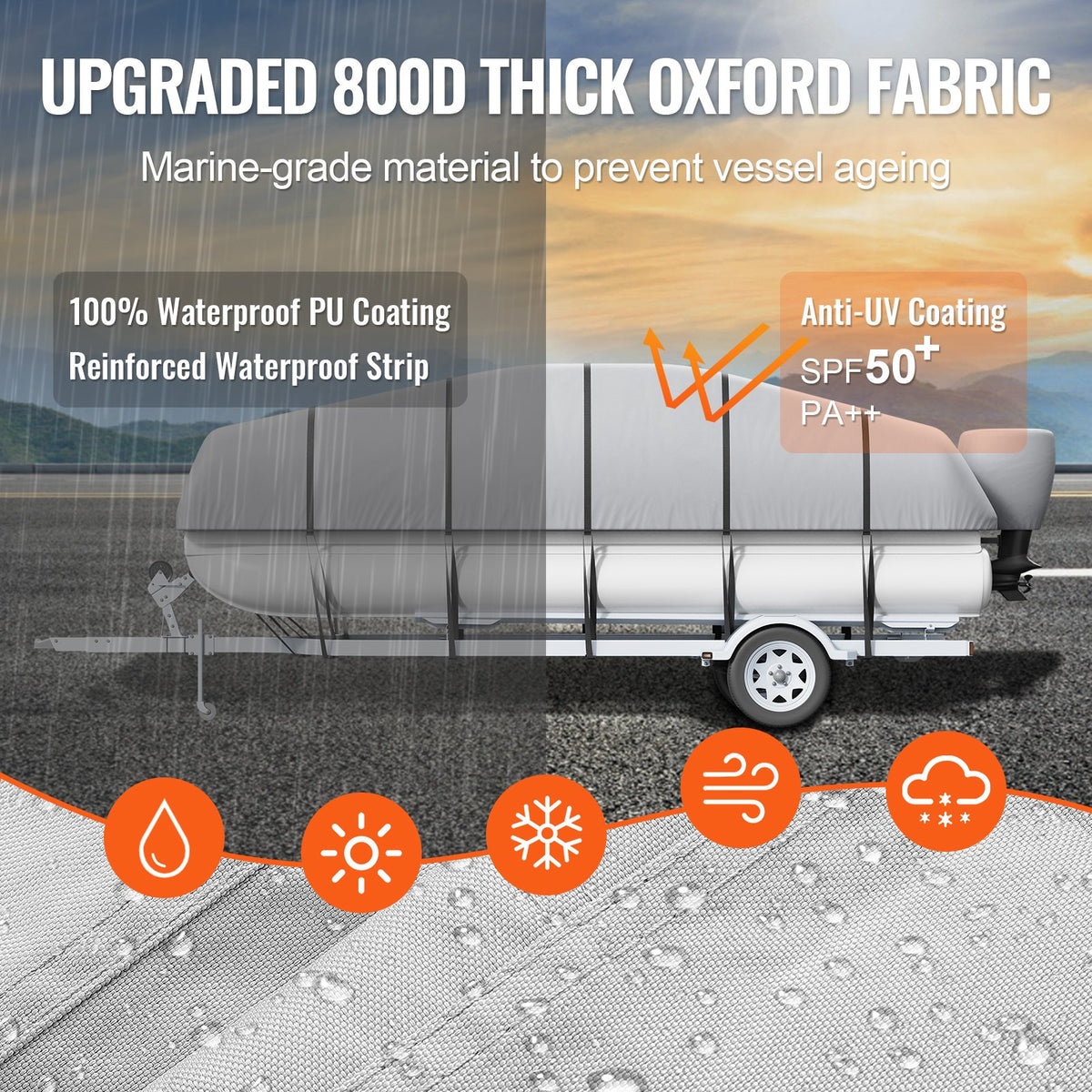 Pontoon Boat Cover | 800D Waterproof Trailerable | 23–24 ft