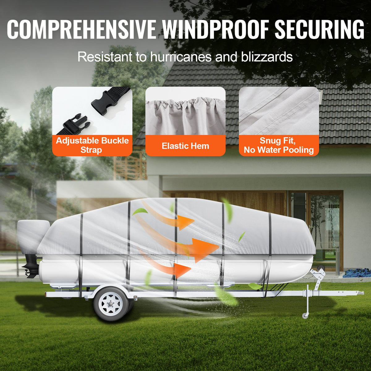 Pontoon Boat Cover | 800D Waterproof Trailerable | 23–24 ft