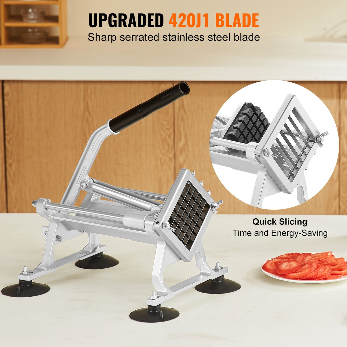 Commercial Vegetable Slicer | 1/2" Stainless Steel & Aluminum Manual Cutter | For Potatoes, Onions & Lemons
