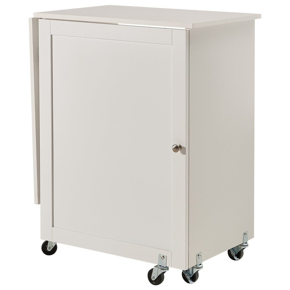 Folding Sewing Table | White | Lockable Wheels & Storage Shelves