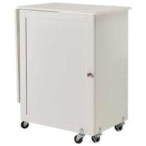 Folding Sewing Table | White | Lockable Wheels & Storage Shelves