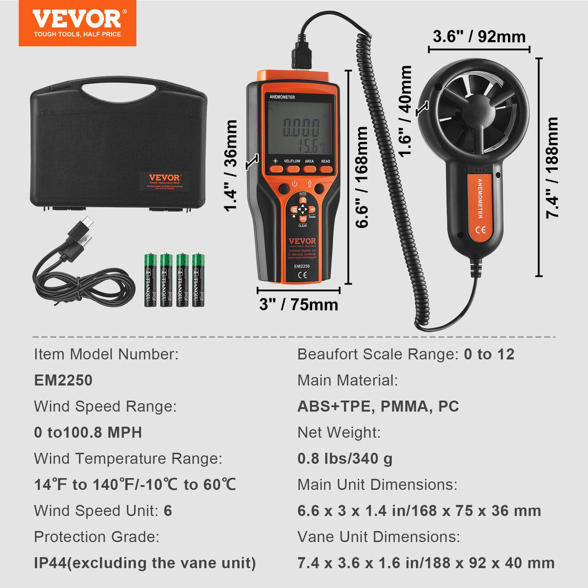 Handheld Anemometer | Digital Wind Speed, Temperature & CFM Meter with Backlight