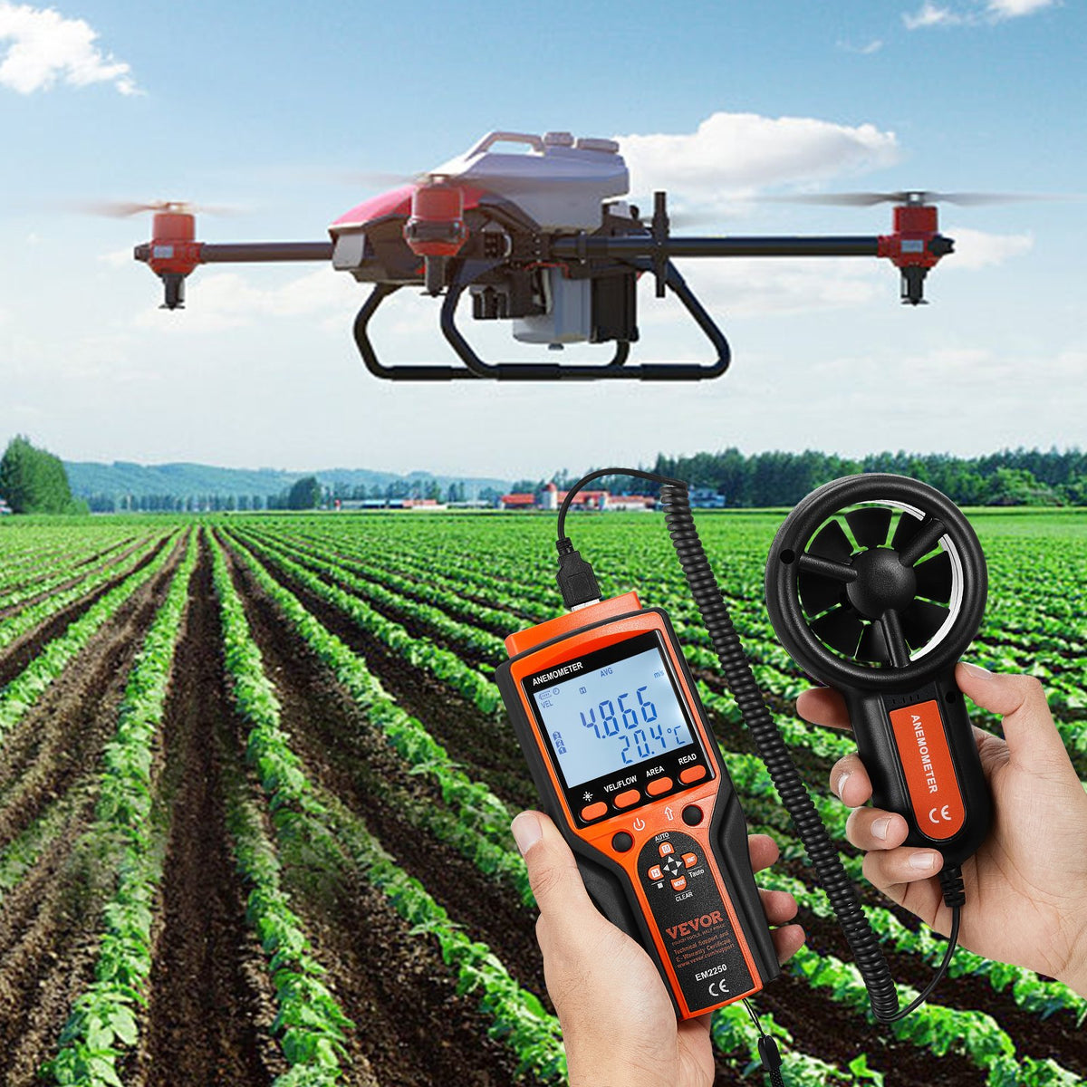 Handheld Anemometer | Digital Wind Speed, Temperature & CFM Meter with Backlight