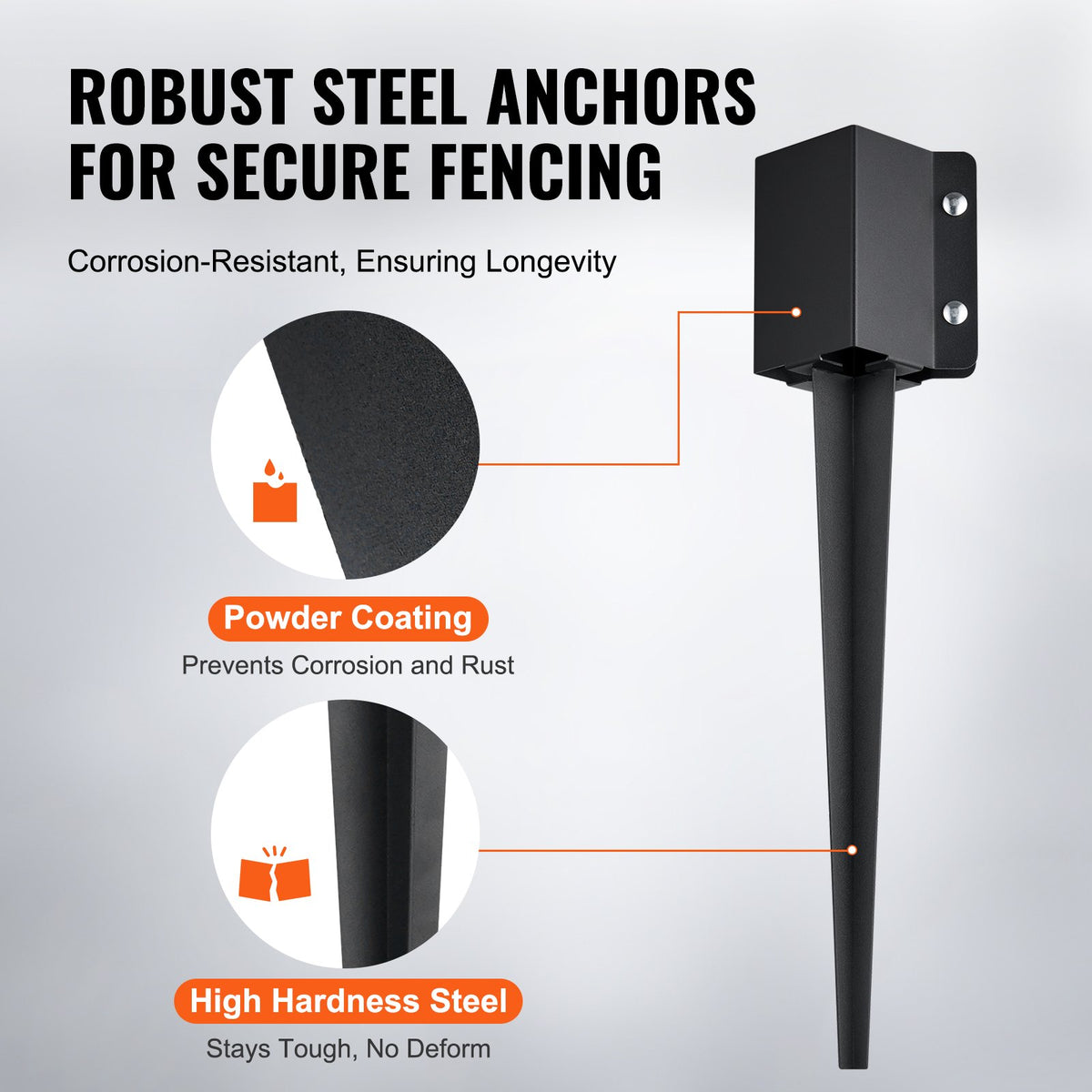 Fence Post Anchors | 6-Pack 24"x4"x4" Ground Spikes for Metal Fence Posts