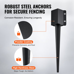 Fence Post Anchors | 6-Pack 24"x4"x4" Ground Spikes for Metal Fence Posts