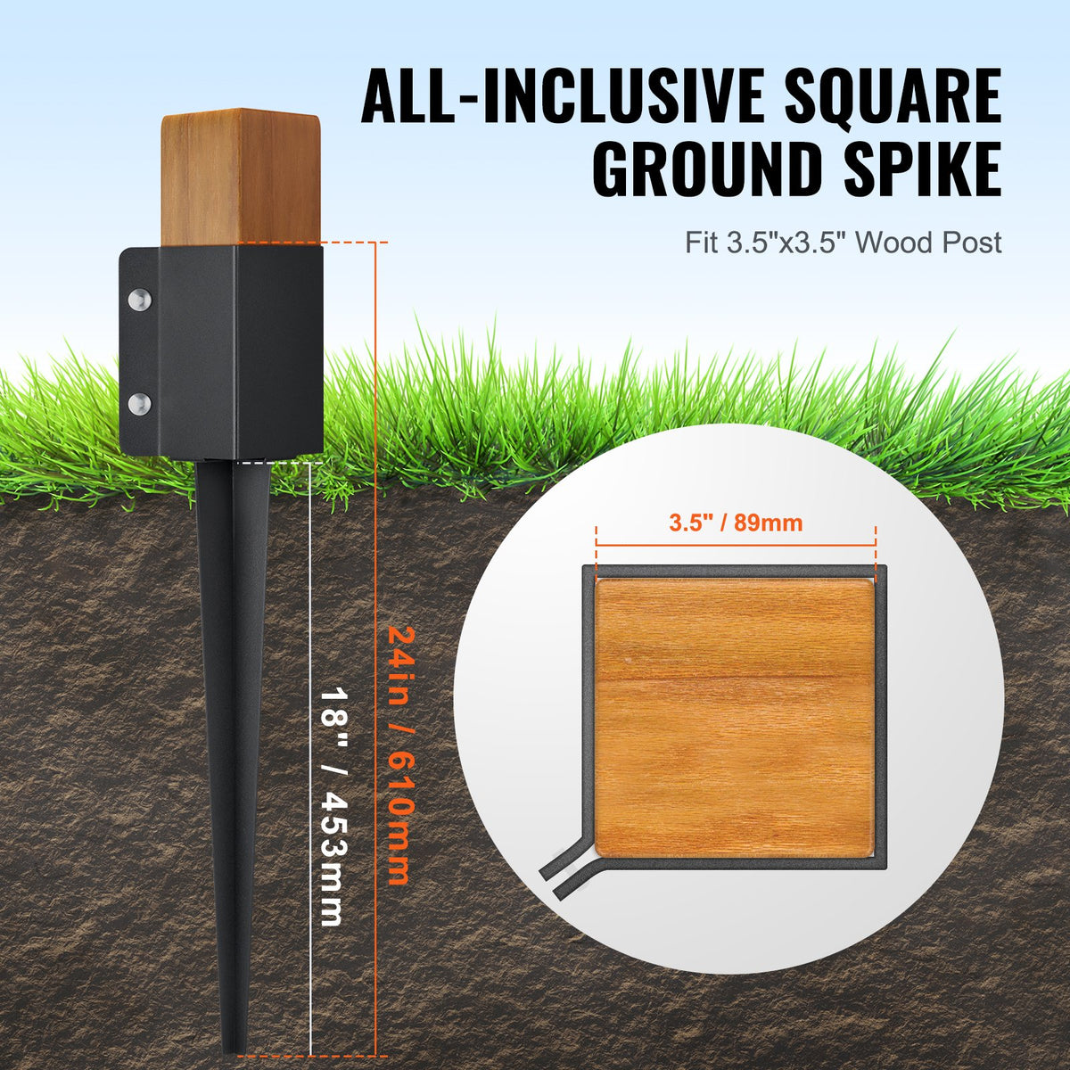 Fence Post Anchors | 6-Pack 24"x4"x4" Ground Spikes for Metal Fence Posts