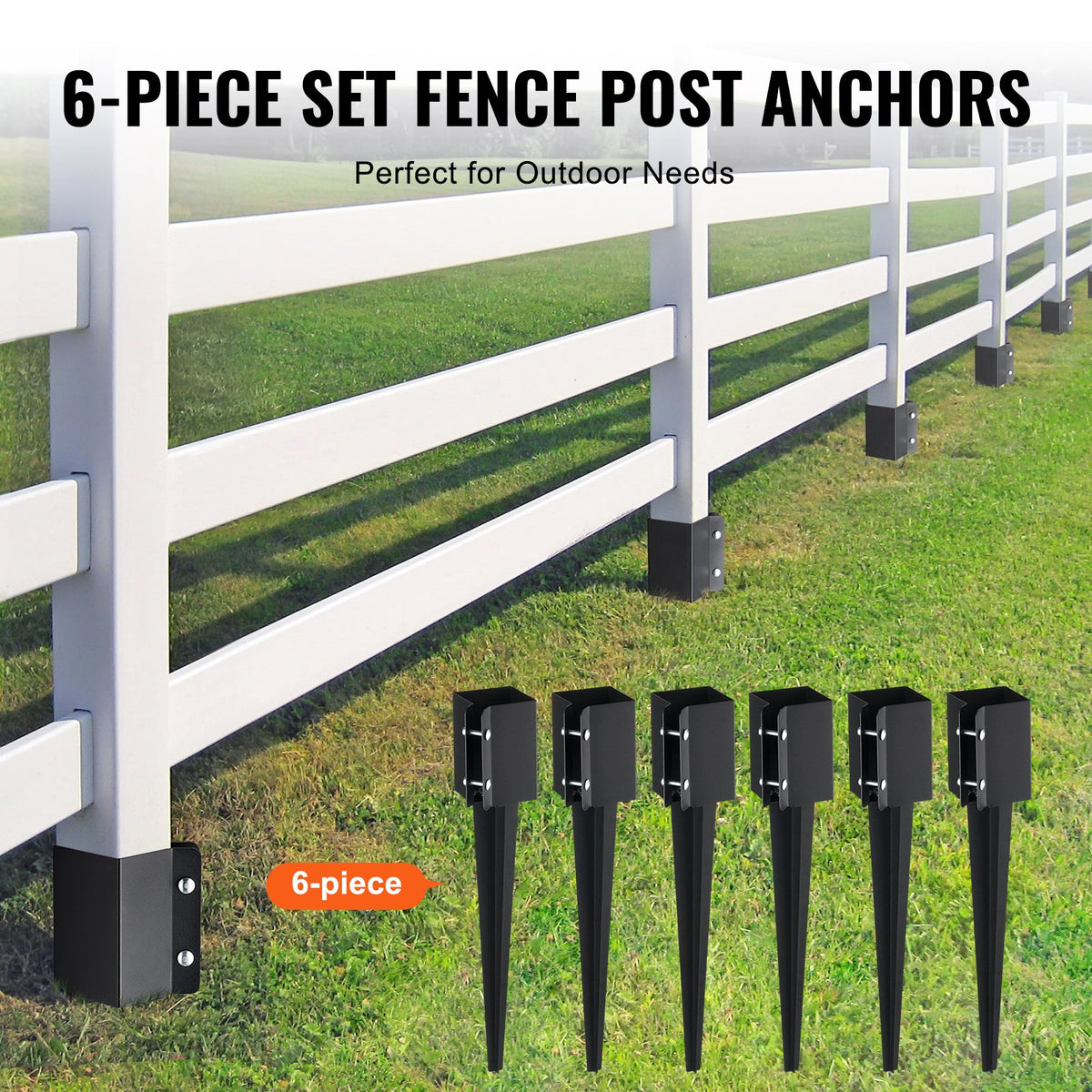 Fence Post Anchors | 6-Pack 24"x4"x4" Ground Spikes for Metal Fence Posts