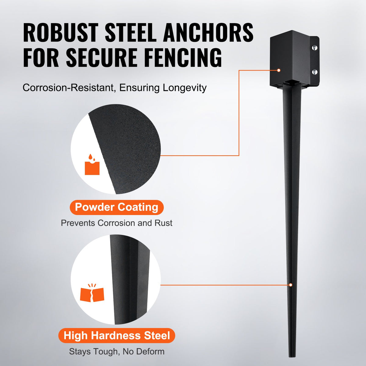 Fence Post Anchors | 4-Pack 36"x4"x4" Ground Spikes for Metal Fence Posts
