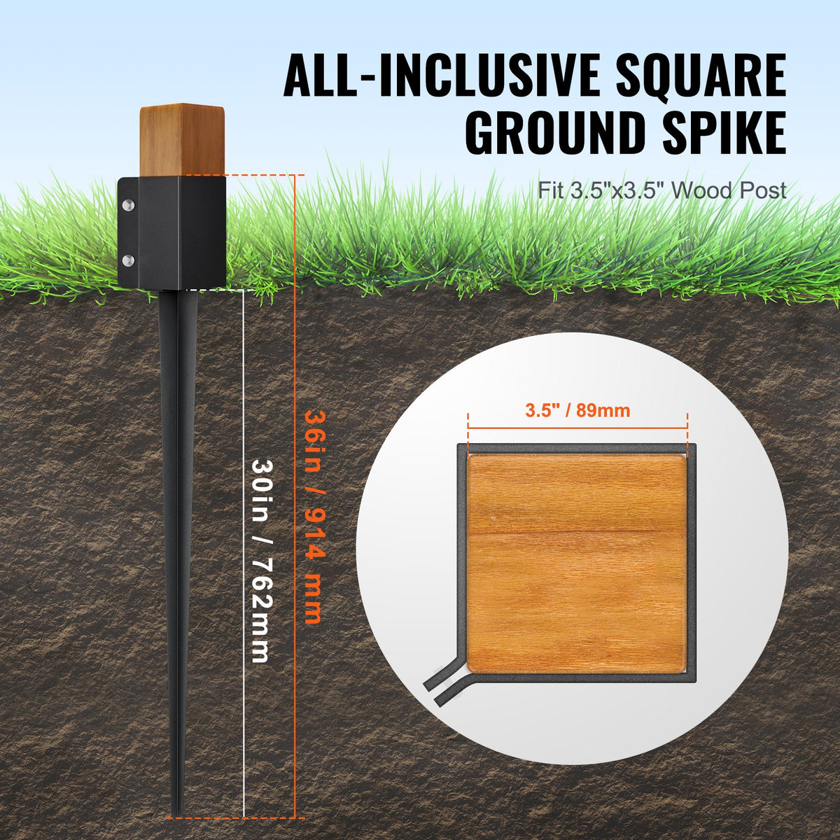 Fence Post Anchors | 4-Pack 36"x4"x4" Ground Spikes for Metal Fence Posts