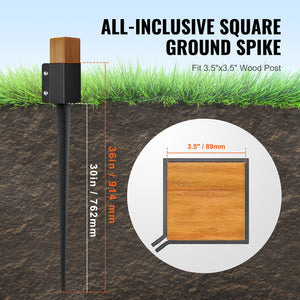 Fence Post Anchors | 4-Pack 36"x4"x4" Ground Spikes for Metal Fence Posts
