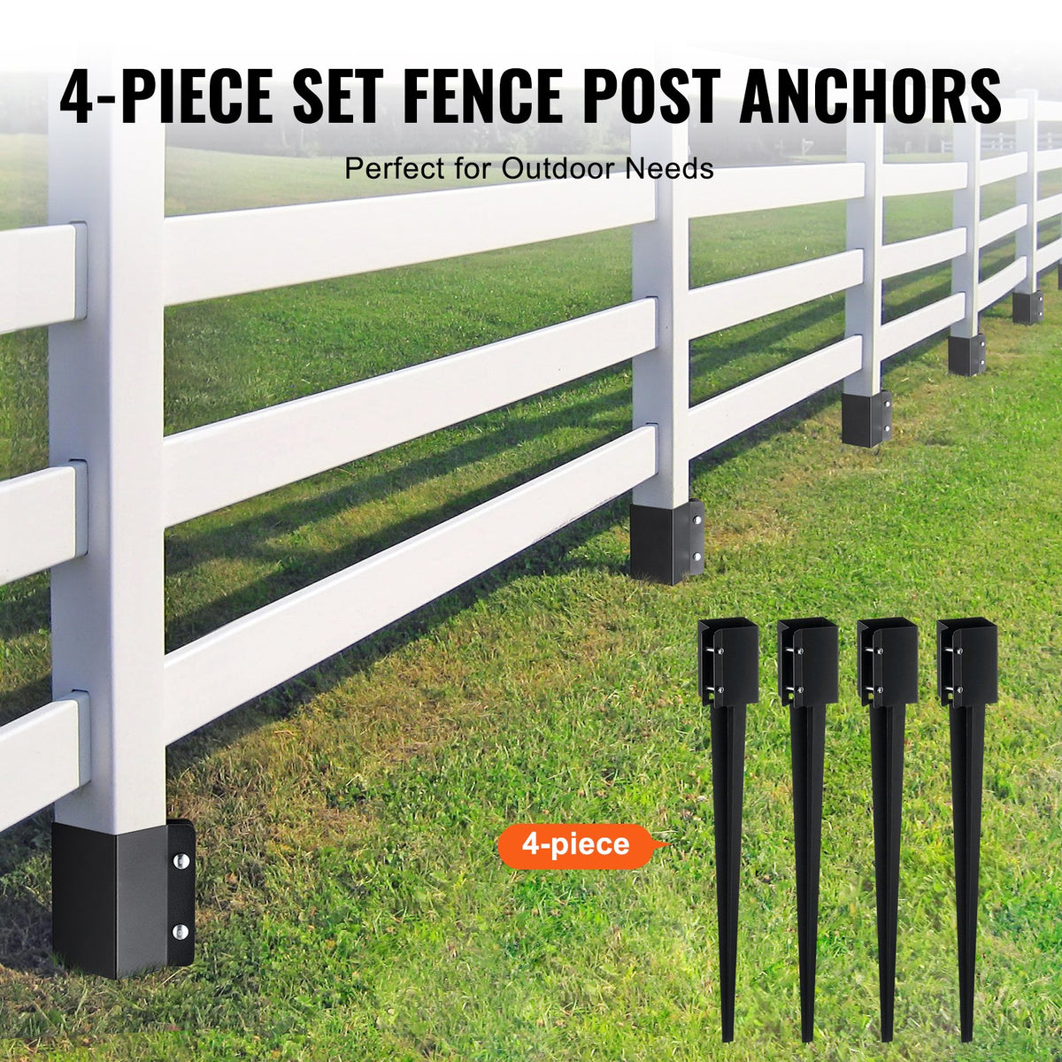 Fence Post Anchors | 4-Pack 36"x4"x4" Ground Spikes for Metal Fence Posts