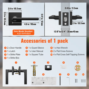 Passage Door Handle 1 Pack | Matte Black Lever | Left or Right Reversible | Non-Locking Interior Door Handle for Hallways, Closets & Meeting Rooms