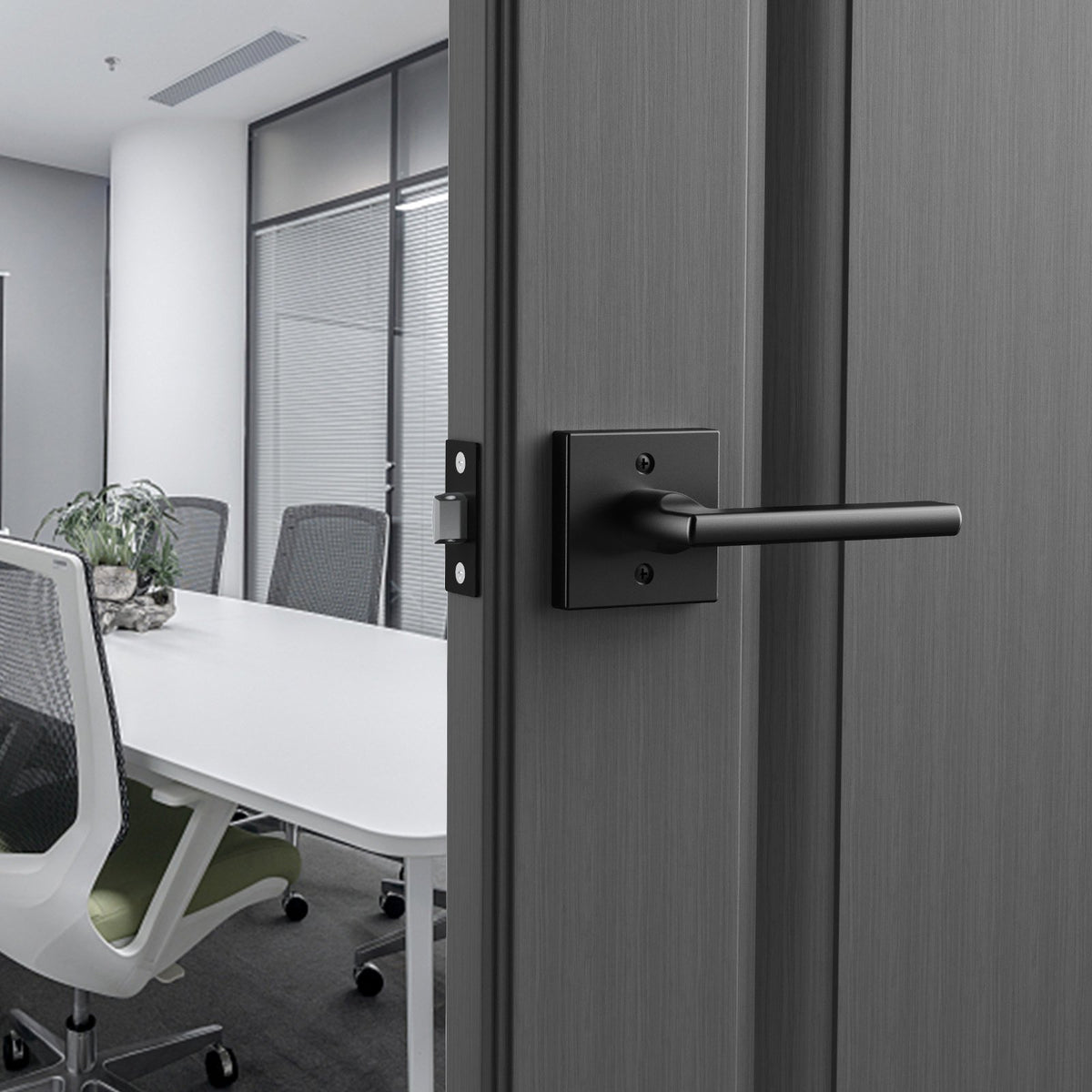 Passage Door Handle 1 Pack | Matte Black Lever | Left or Right Reversible | Non-Locking Interior Door Handle for Hallways, Closets & Meeting Rooms