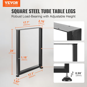 Adjustable Furniture Legs 711.2mm | Heavy Duty Steel Desk Legs Set of 2 | 453.6kg Load Capacity | Quick Install Black Finish