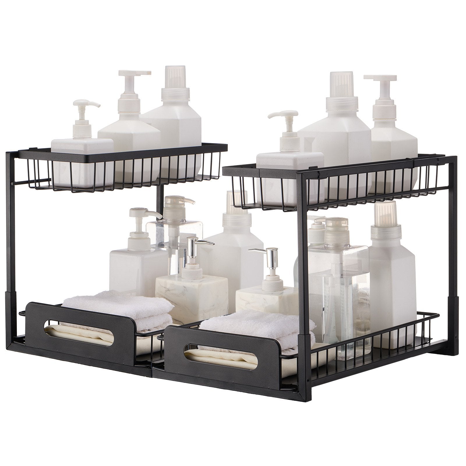 Pull-Out Cabinet Basket | 2-Tier Wire Under Sink Organizer | 2PCS