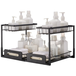 Pull-Out Cabinet Basket | 2-Tier Wire Under Sink Organizer | 2PCS