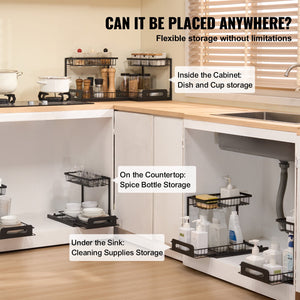 Pull-Out Cabinet Basket | 2-Tier Wire Under Sink Organizer | 2PCS