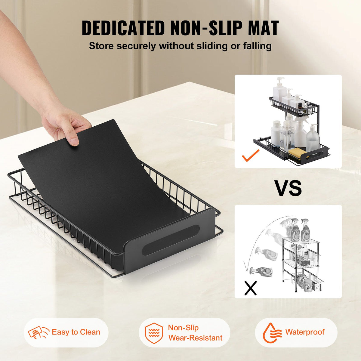 Pull-Out Cabinet Basket | 2-Tier Wire Under Sink Organizer | 2PCS