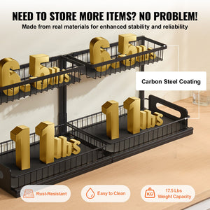 Pull-Out Cabinet Basket | 2-Tier Wire Under Sink Organizer | 2PCS