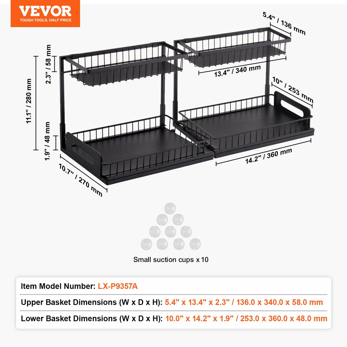 Pull-Out Cabinet Basket | 2-Tier Wire Under Sink Organizer | 2PCS