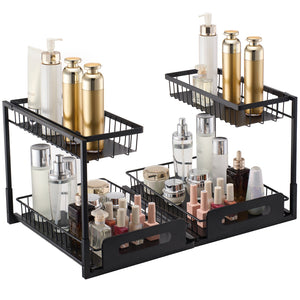 Pull-Out Cabinet Basket | 2-Tier Wire Under Sink Organizer | 2PCS